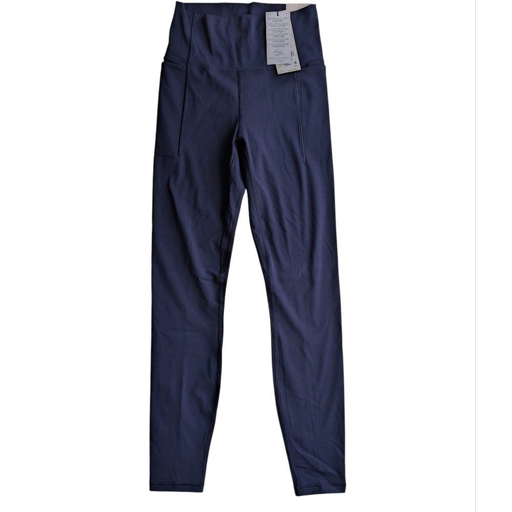 High-Rise Navy Leggings with Side Pockets - Brand Unknown